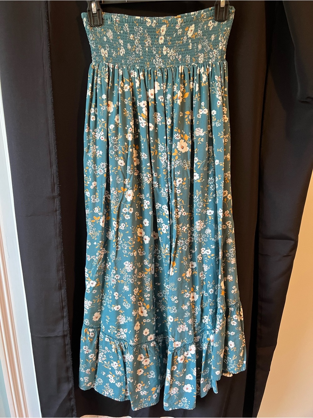 Patrons of Peace Teal Floral Smocked Maxi Skirt - Picture 5 of 5